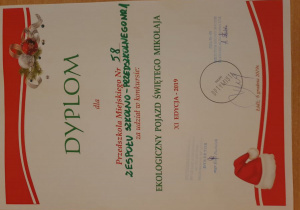 Dyplom dla Przedszkola za udział w konkursie