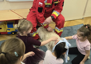 Dzieci głaszczą psy