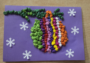 Kartka świąteczna z kulek bibuły.