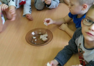 Dzieci przy stoliku próbują różnego rodzaju pieczywa