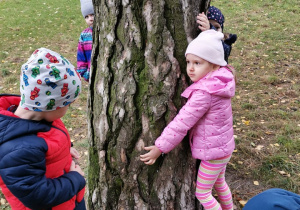 Dzieci stoją wokoło drzewa